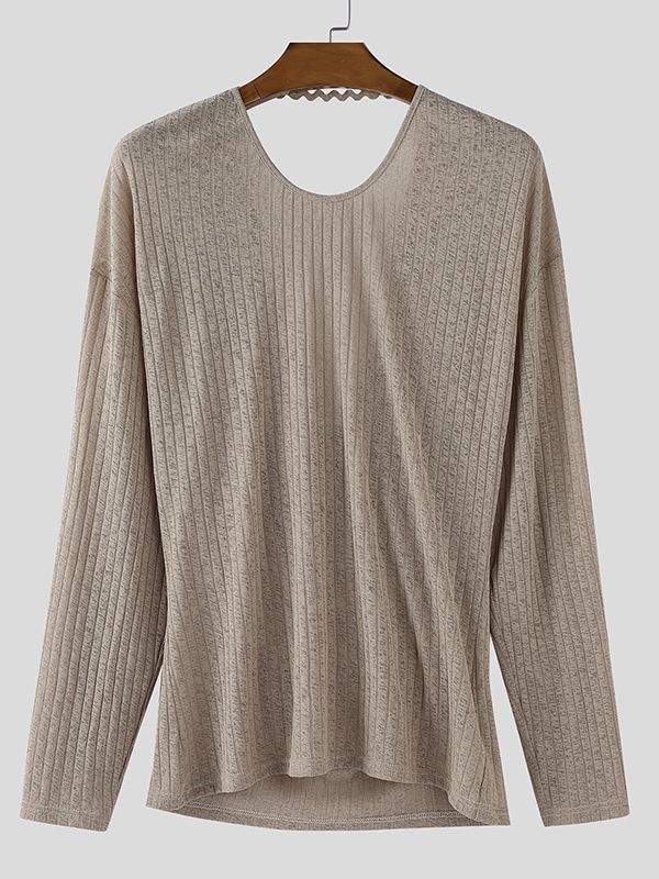 Men's Backless Textured Long Sleeve T-shirt SKUL35222