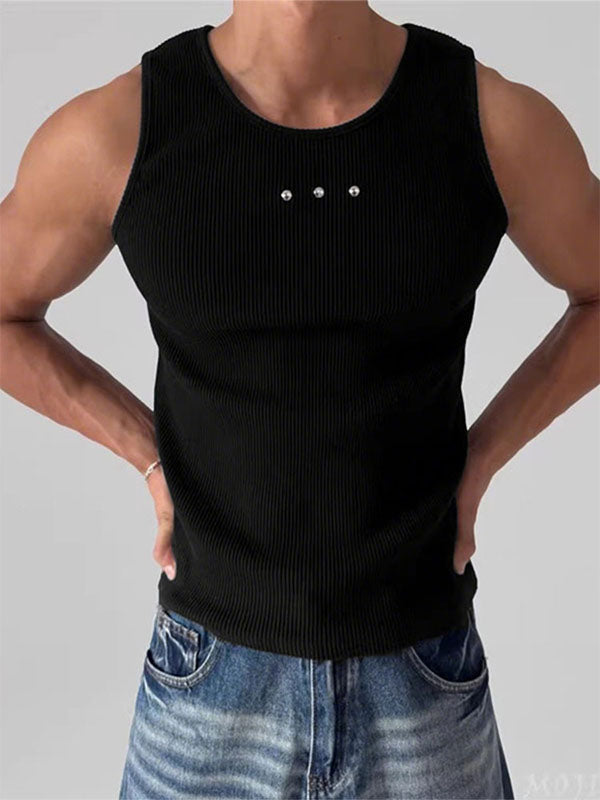 Men's Stud Patchwork Knit Texture Casual Tank SKUL24563