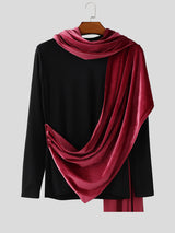 Men's Contrast Velvet Patchwork Long Sleeve T-Shirt SKUL29768