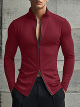 Men's Casual Minimalist Double Zipper Long Sleeve Cardigan SKUL46228