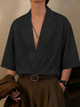 Men's Solid Color V Neck Half Sleeve Shirt SKUL51953