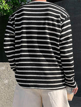 Mens Horizontal Striped Textured Long Sleeve T-Shirt SKUK72324