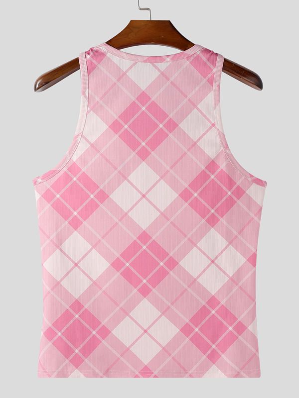 Men's Plaid Contrast Color Casual Tank SKUL42246