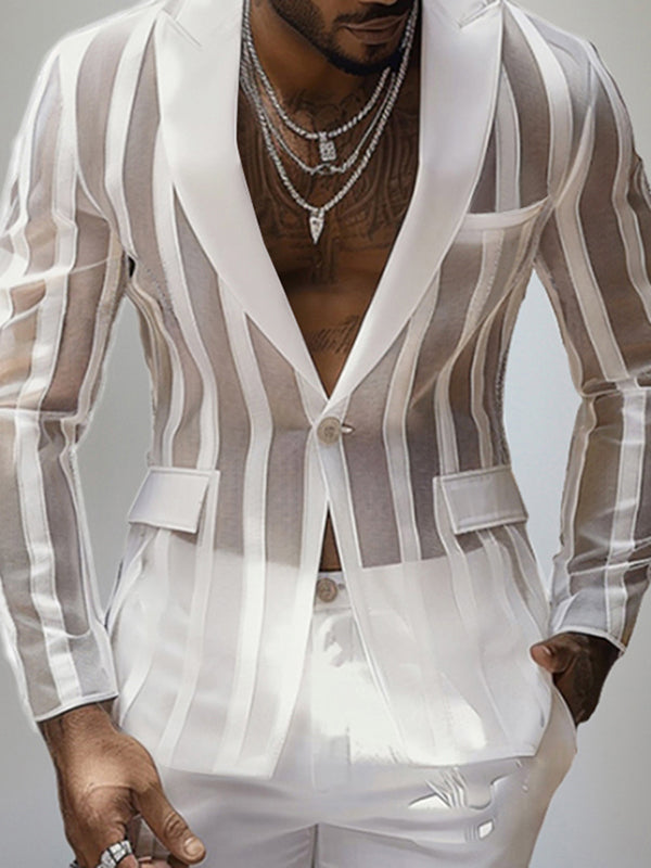 Mens Sheer Striped Long Sleeve Blazer SKUK81738