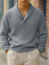 Men's Knit Textured Lapel Long Sleeve Sweater SKUL28254