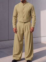 Men's Smart Chic City Walk Stand Collar V-Cut Waist Two Pieces Outfit SKUL85214