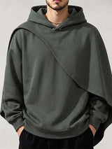 Men's Urban Casual Asymmetric Cape Overlay Drop Shoulder Long Sleeve Hooded Collar Hoodie SKUL82467