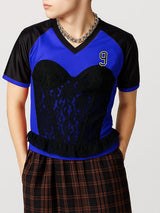 Men's Number Print Lace Colorblock Short Sleeve T-Shirt SKUL20277