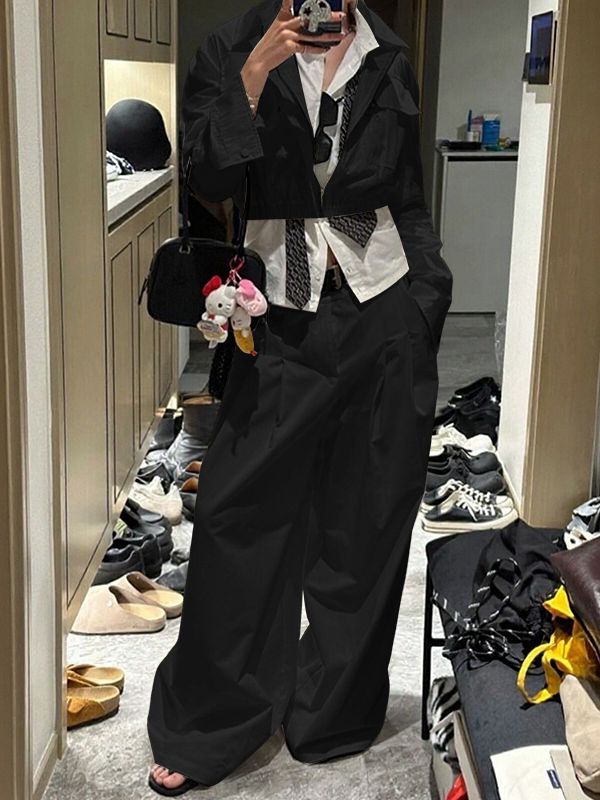 Men's Solid Color Cropped Zip Two Pieces Outfit SKUL41219