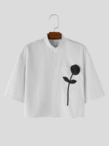 Men's 3D Floral Patchwork Striped Half Sleeve Shirt SKUL63257