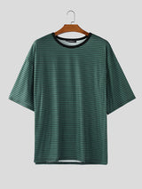 Men's Striped Crew Neck Casual Short Sleeve T-Shirt SKUL24616