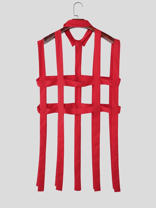 Men's Avant-Garde Deconstructed Cage Hollow-Out Longline Shirt SKUL54587