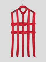 Men's Avant-Garde Deconstructed Cage Hollow-Out Longline Shirt SKUL54587