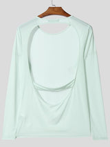 Men's Deconstructed Sheer Backless Long Sleeve T-shirt SKUL53027