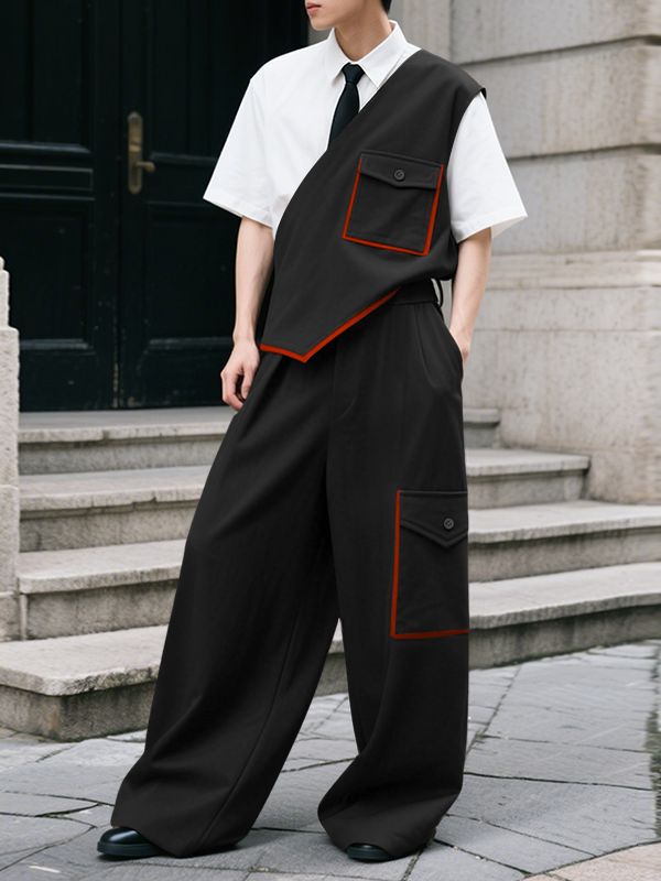 Men's Color Block One Shoulder Two Pieces Outfit SKUL37290