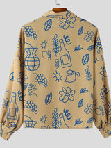 Men's Hand Drawn Print Long Sleeve Shirt SKUL39902