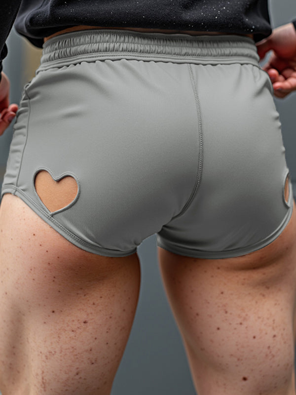 Mens Solid Color Heart Cut-Out Casual Short SKUL18886