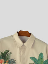 Men's Bohemian Tropical Print Oversized 3/4 Sleeve Pullover Shirt SKUL67355