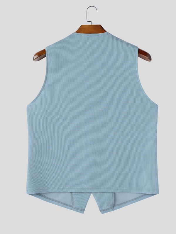 Men's Smart-Casual V-Neck Ribbed Knit Button-Down Waistcoat SKUL76360