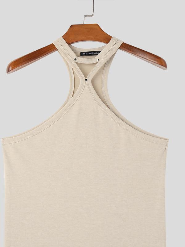 Mens Solid Halter Sleeveless Casual Veat SKUK61934