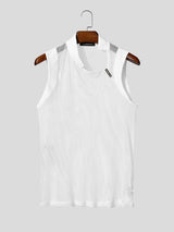 Men's Avant-Garde Asymmetrical Mock Neck Mesh Tank SKUL56627