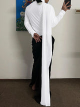 Men's Deconstructed Solid Color Ribbon Long Sleeve T-shirt SKUL44014