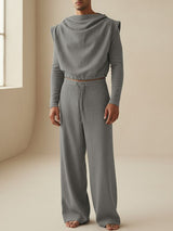 Men's Solid Color Padded Shoulder Two Pieces Outfit SKUL36360