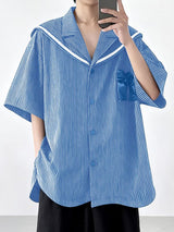 Men's Satin Bow Striped Sailor Collar Shirt SKUL41064