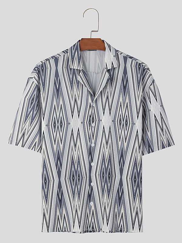 Mens Argyle Print Revere Collar Casual Shirt SKUK45467