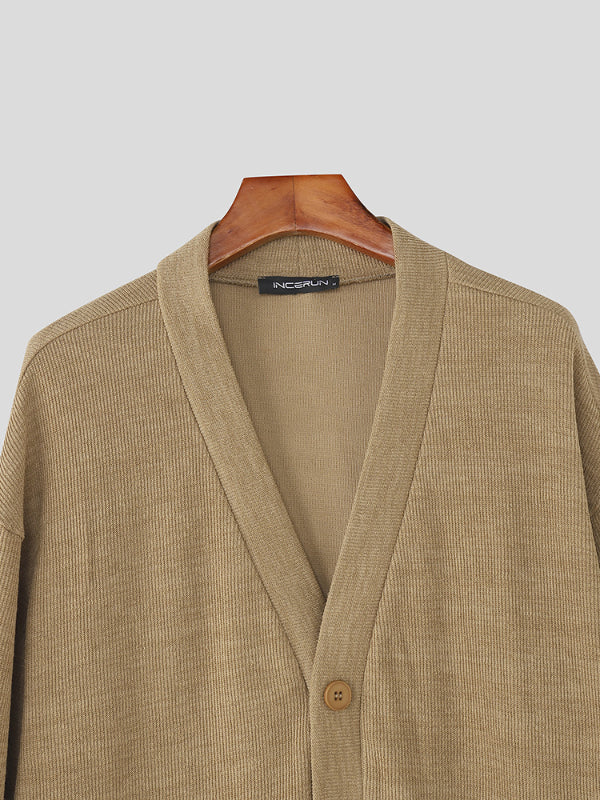 Men's Solid Color Casual Long Sleeve Cardigan SKUL24825