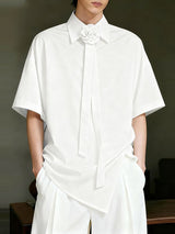 Men's 3D Floral Embellished Tie Design Short Sleeve Shirt SKUL45368