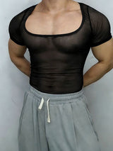 Men's Sheer Mesh Crew Neck Long Sleeve T-shirt SKUL50051