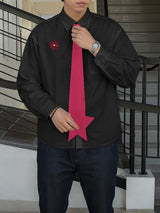 Men's Floral Decor Star Tie Long Sleeve Shirt SKUL34233