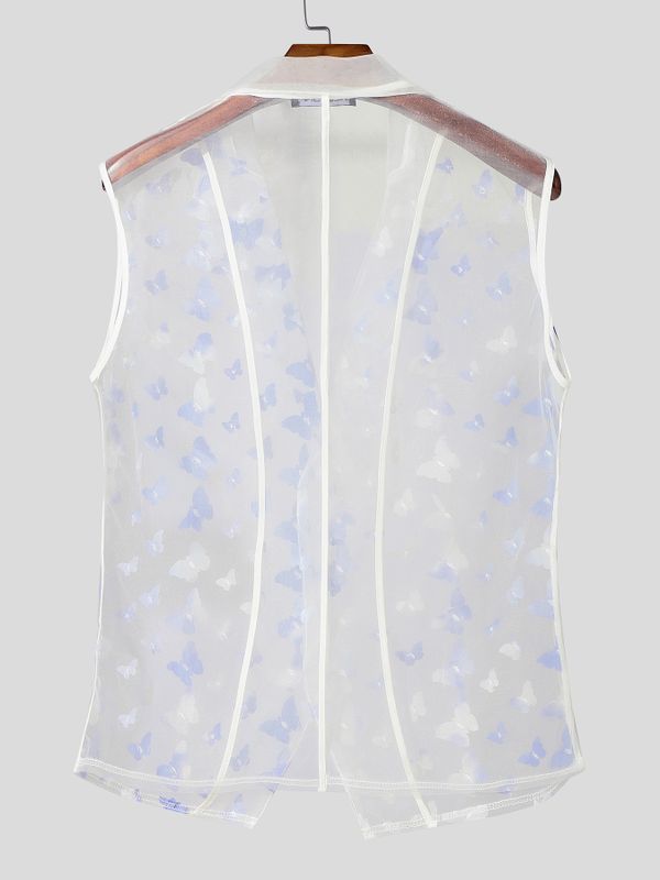 Men's Genderless Aesthetic 3D Butterfly Embroidered Organza Waistcoat SKUL68374