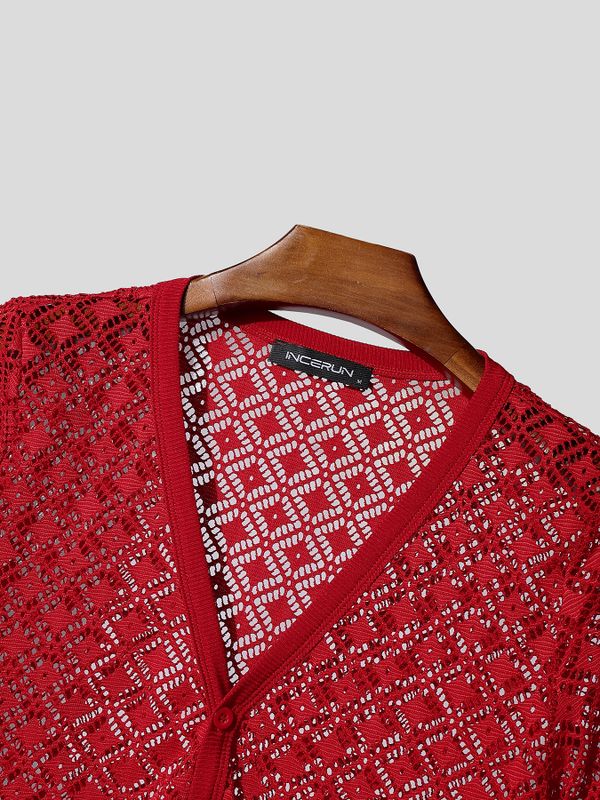 Men's Hollow Sheer V Neck Short Sleeve T-shirt SKUL54434