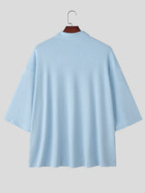 Men's Avant-Garde High-Street Deep V-Neck Ribbed Knit Polo Shirt SKUL74629