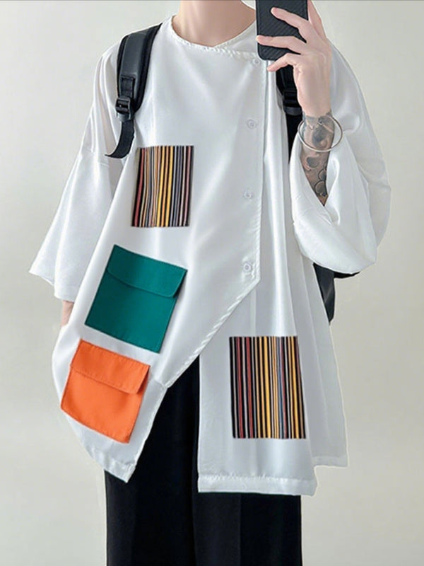 Men's Stripe Contrast Long Sleeve Shirt SKUL27179