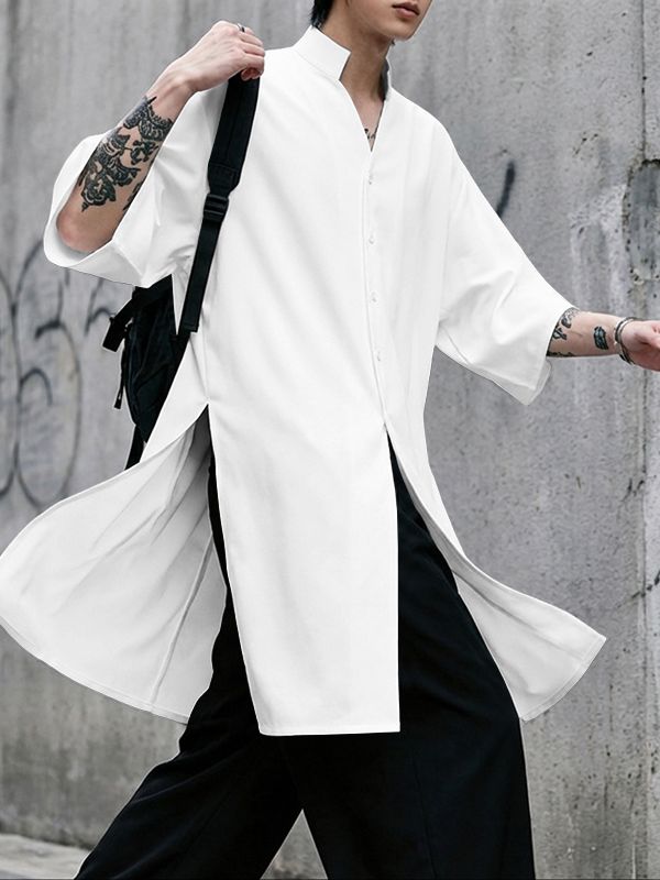 Men's Solid Color Slit Design Half Sleeve Shirt SKUL51072