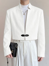 Men's Avant-Garde Minimalist Leather Buckle Cropped Blazer SKUL77993