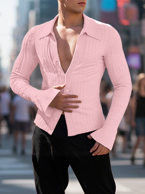 Men's Solid Textured Flared Long Sleeve Cardigan SKUL27437