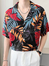 Mens Tropical Leaf Print Revere Collar Shirt SKUK08624