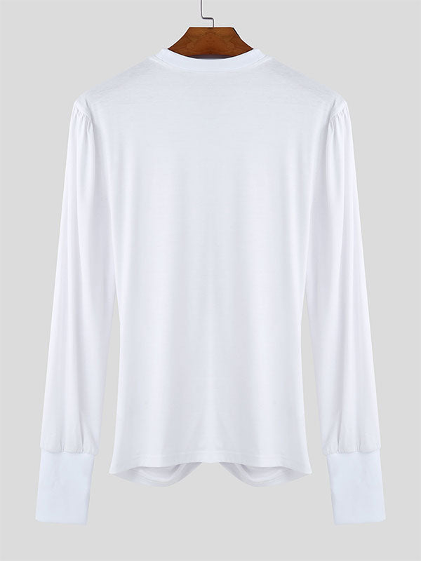 Mens Pleated Hollow-Out Long Sleeve T-Shirt SKUK95540