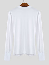 Mens Pleated Hollow-Out Long Sleeve T-Shirt SKUK95540