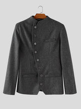 Men's Solid Color Slant Placket Casual Long Sleeve Jacket SKUL29764