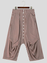 Mens Striped Button Design Drop Crotch Pants SKUK41873