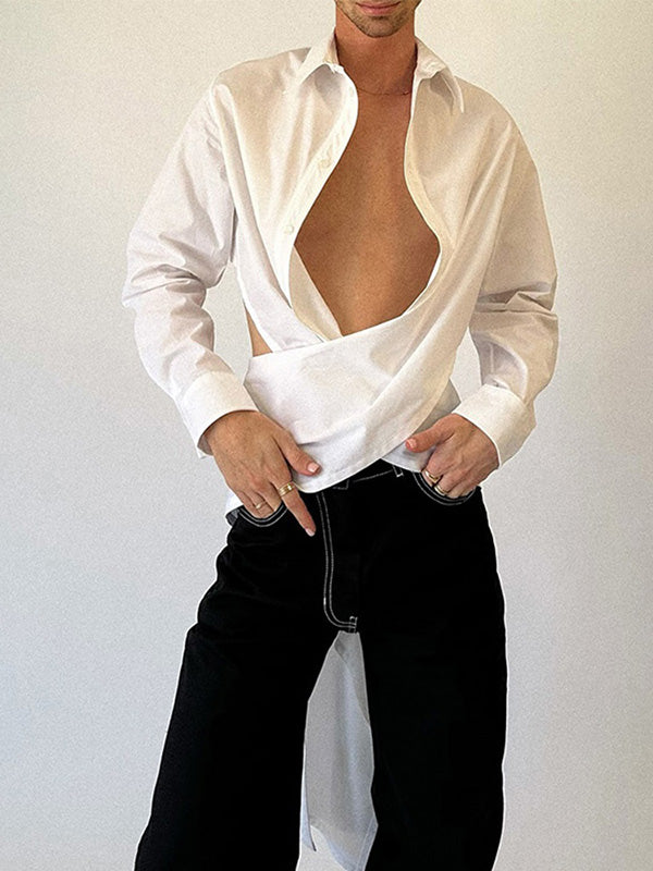 Mens Backless Bow Detail Long Sleeve Shirt SKUK79659