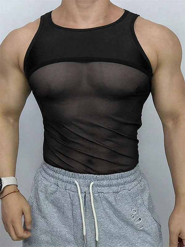 Men's Sheer Mesh Patchwork Tank SKUL22228