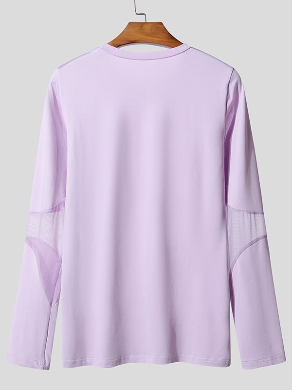 Men's Sheer Mesh Patchwork Long Sleeve T-shirt SKUL46211