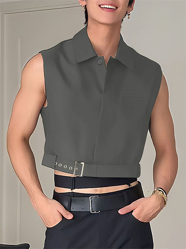 Men's Solid Color Cropped Sleeveless Shirt SKUL24192