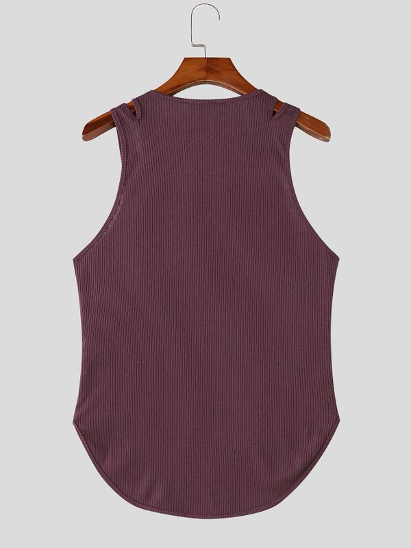 Men's Avant-Garde Double-Strap Shoulder Cutout Slim Fitted Curved Hem Tank SKUL73524